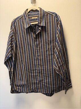 Burberry Men’s Striped Shirt Long Sleeved XL Blue, Brown, Beige EUC